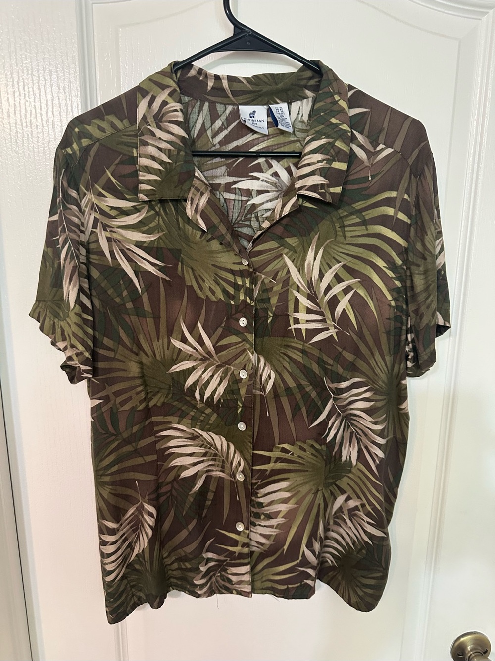 Caribbean Joe Silk Blend Tropical Palm Tree Blouse XL